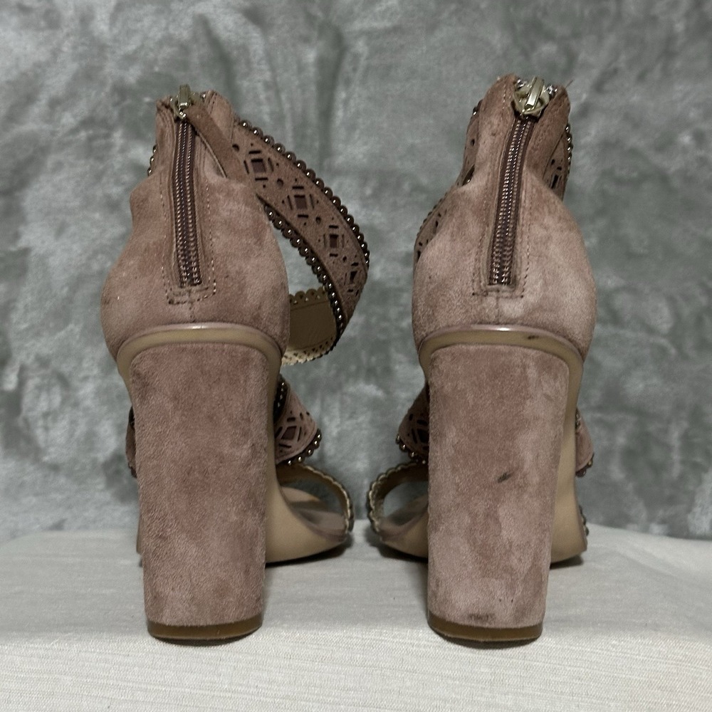 Zara Woman Suede Laser Cut Block Heel Open Toe Sandals Size US 6.5 / EU 37 pink - Picture 4 of 8